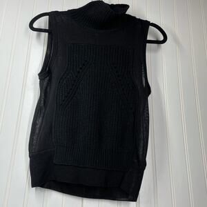 1. State Women's Black Sleeveless Mesh Turtle Neck Pullover Knit Sweater Small